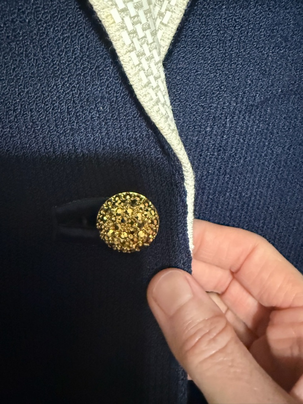 St John classic Navy Knit Cardigan with Gold Glitter beaded - Picture 2 of 11
